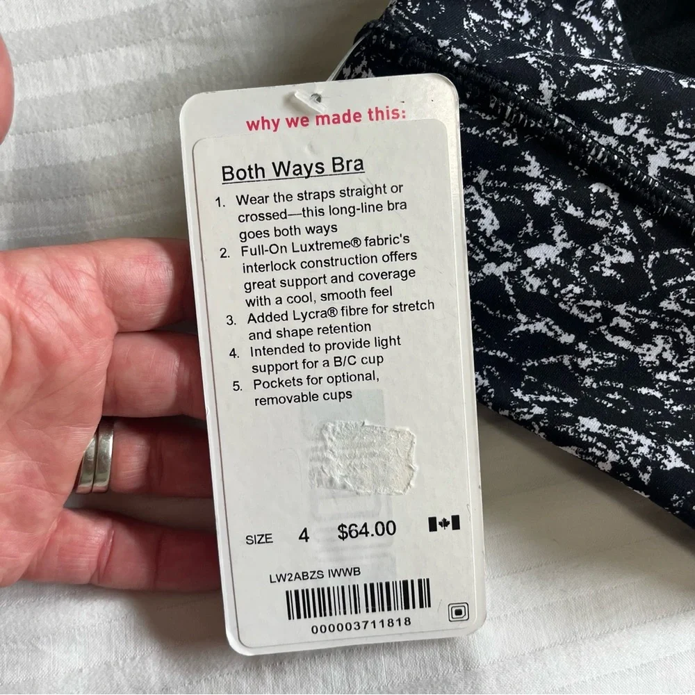 NWT Lululemon Both Ways Bra Iced Wave White Black size 4 - Picture 12 of 14